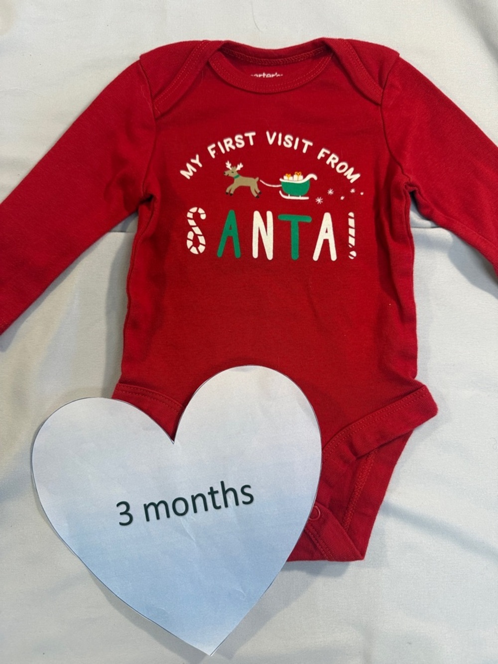 Carter's - "My first Visit" long sleeve Santa onesie top. Size  3 months